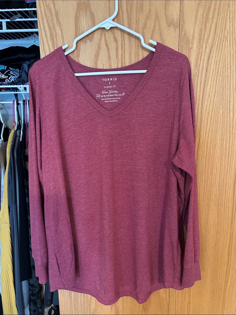 torrid classic fit Long Sleeve V-Neck Top in Wine 2X